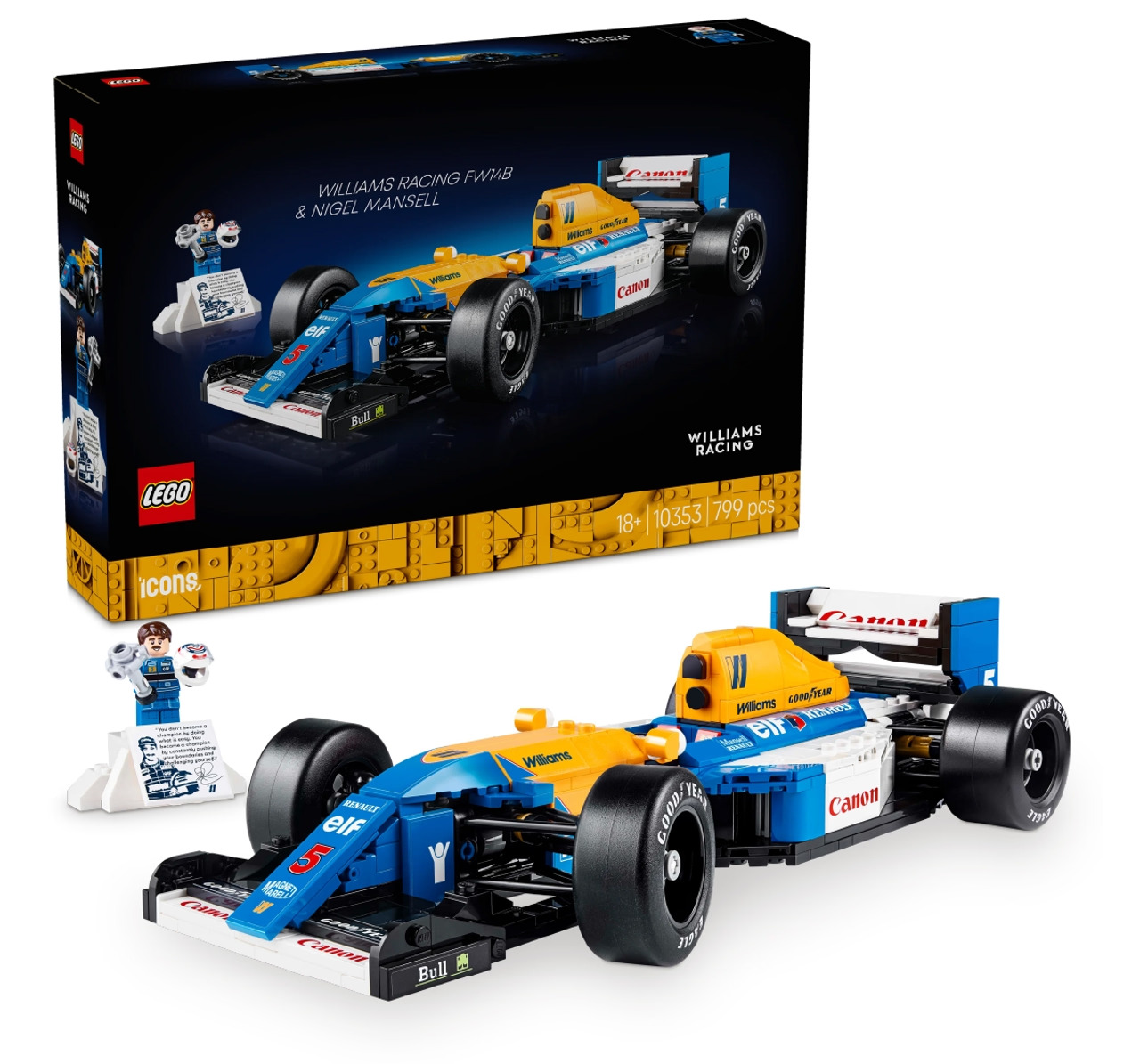 LEGO Icons Williams Racing FW14B & Nigel Mansell Home Office Desk Decor 10353, 18Y+